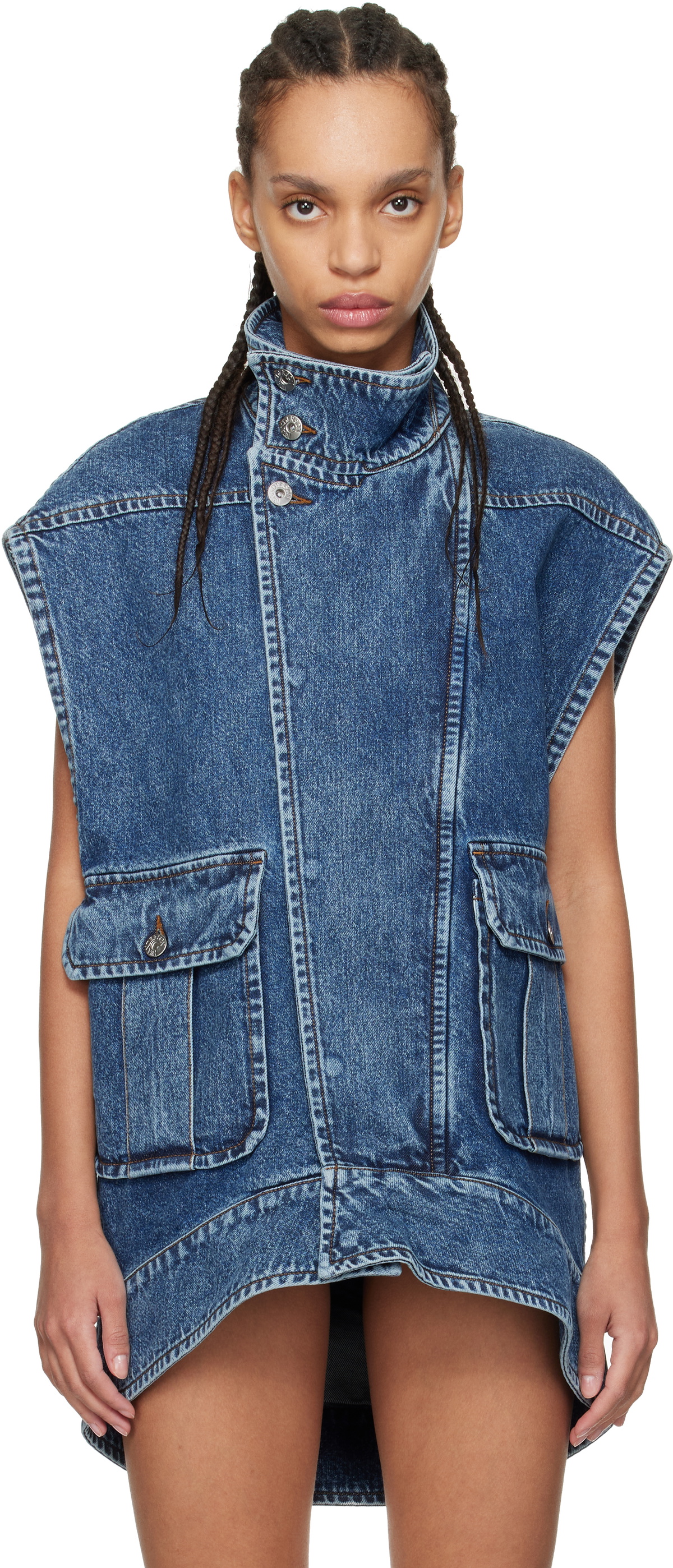 JW Anderson Blue Oversized Sleeveless High Neck Denim Vest
