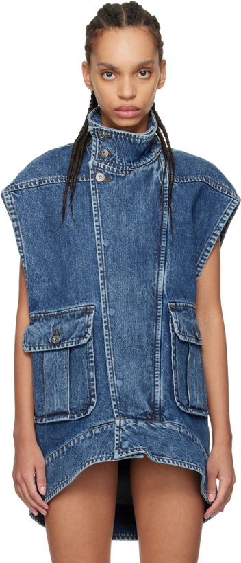 Photo: JW Anderson Blue Oversized Sleeveless High Neck Denim Vest