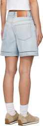 MSGM Blue Perforated Light Washed Denim Shorts
