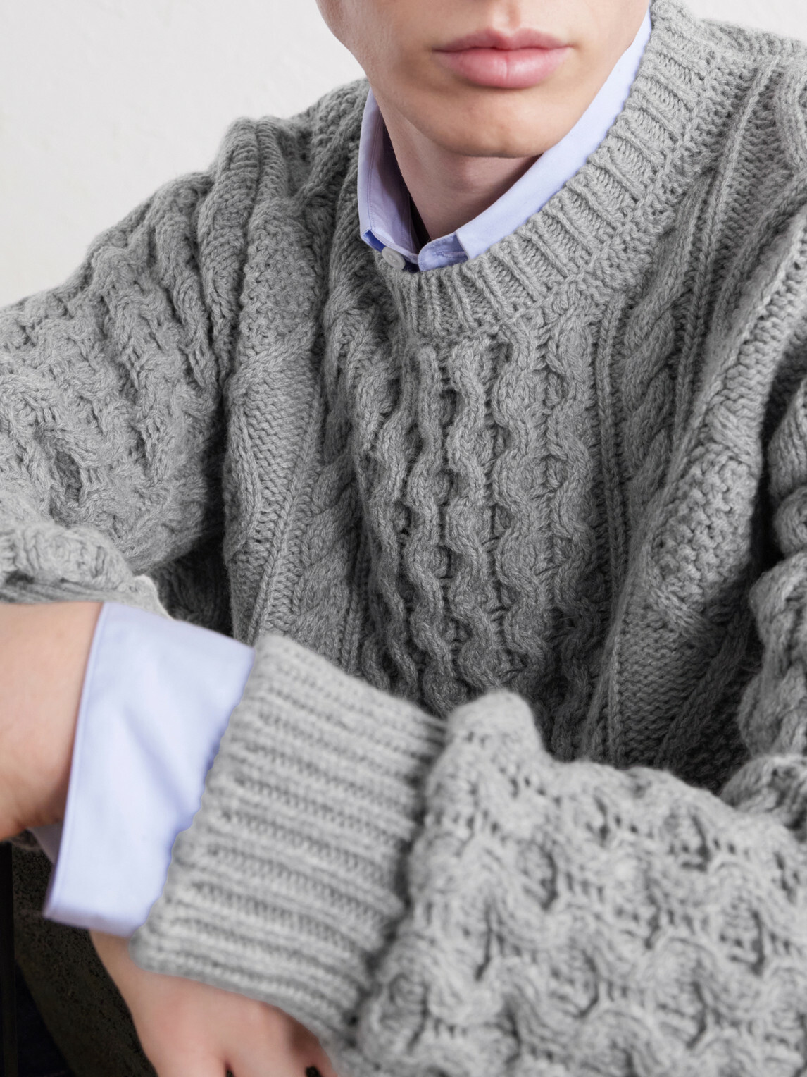 Anderson & Sheppard - Aran Cable-Knit Wool and Cashmere-Blend Sweater - Gray