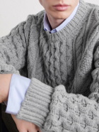 Anderson & Sheppard - Aran Cable-Knit Wool and Cashmere-Blend Sweater - Gray
