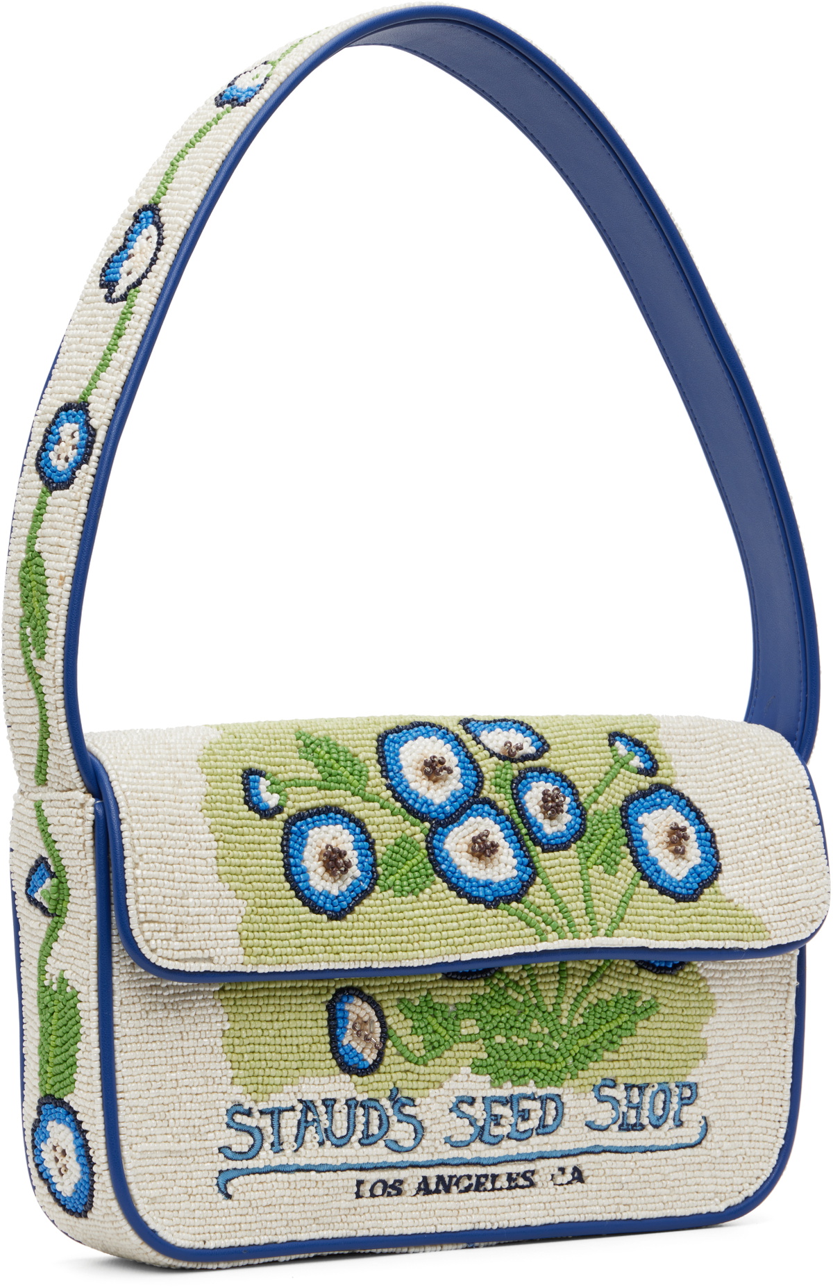Staud Off-White & Blue Tommy Beaded Bag