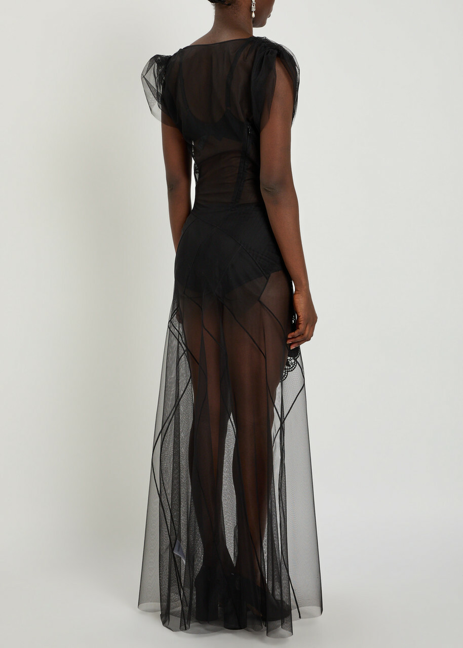 Vivienne Westwood Justina Embroidered-appliqué Mesh Maxi Dress Black
