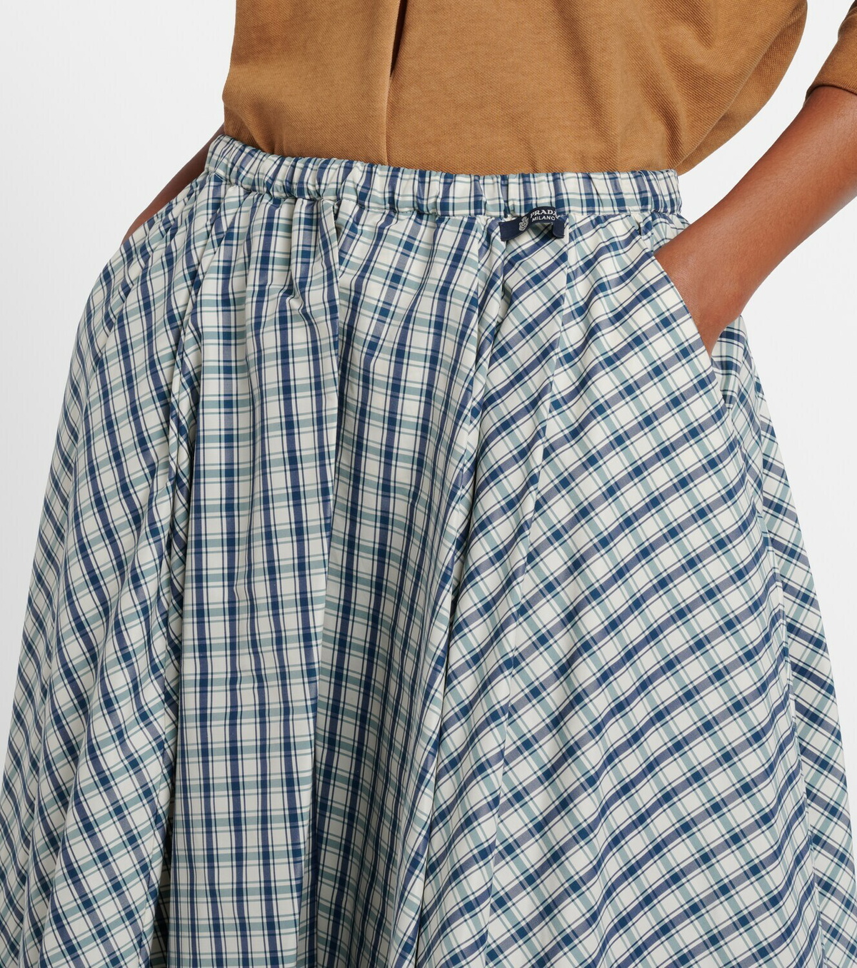 Prada Checked cotton-blend chambray midi skirt