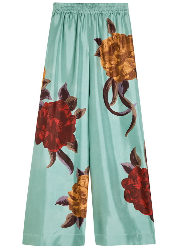 Photo: LA Double J Printed Silk-twill Palazzo Trousers Blue