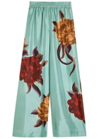 LA Double J Printed Silk-twill Palazzo Trousers Blue