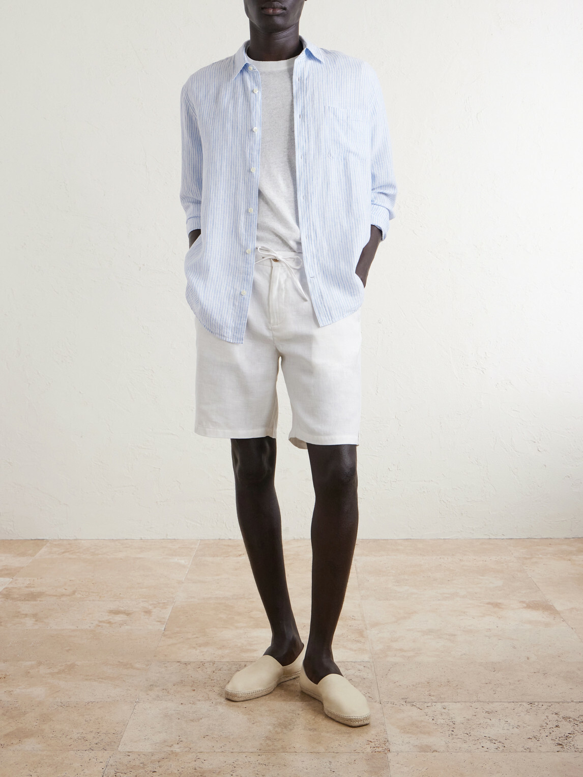 Frescobol Carioca - Rui Straight-Let Pleated Drawstring Shorts - Neutrals