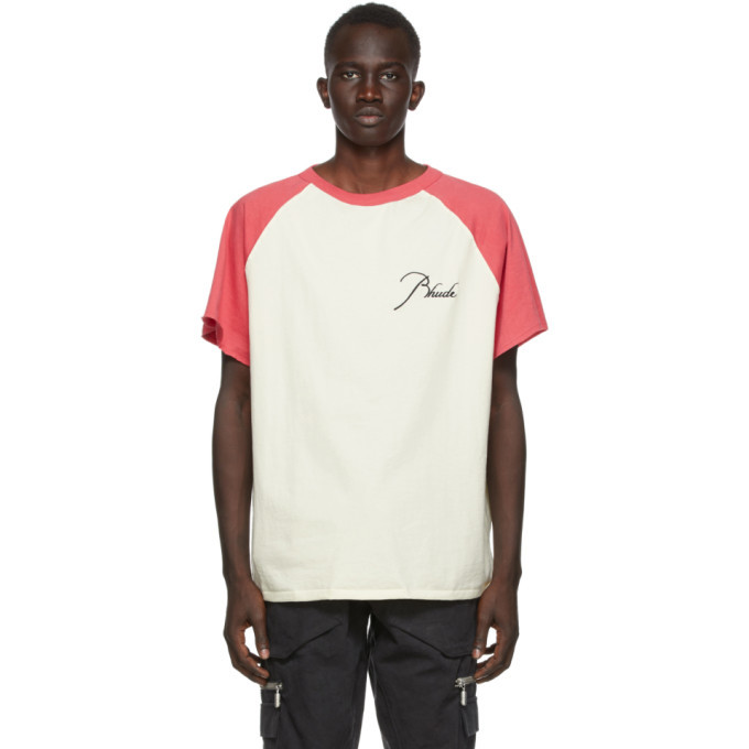 Photo: Rhude Off-White and Red Raglan Logo T-Shirt