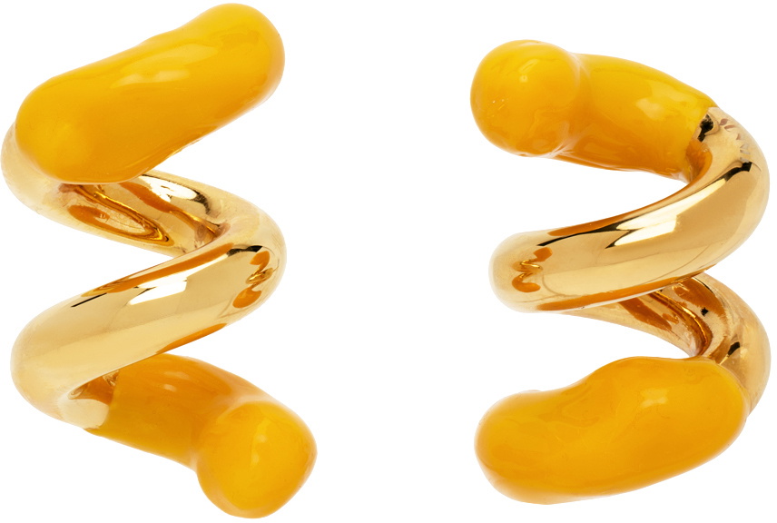 SUNNEI Gold & Orange Rubberized Fusillo Earrings