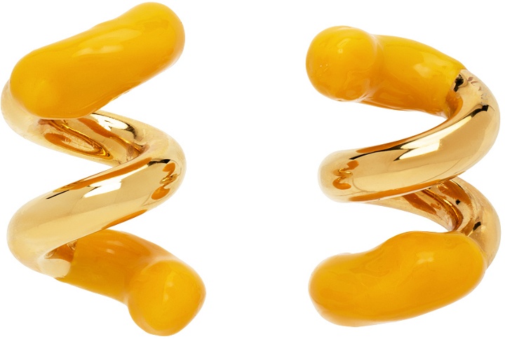 Photo: SUNNEI Gold & Orange Rubberized Fusillo Earrings