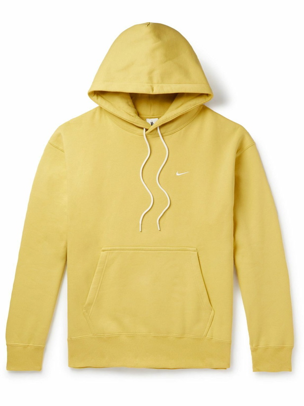 Photo: Nike - Logo-Embroidered Cotton-Blend Jersey Hoodie - Yellow