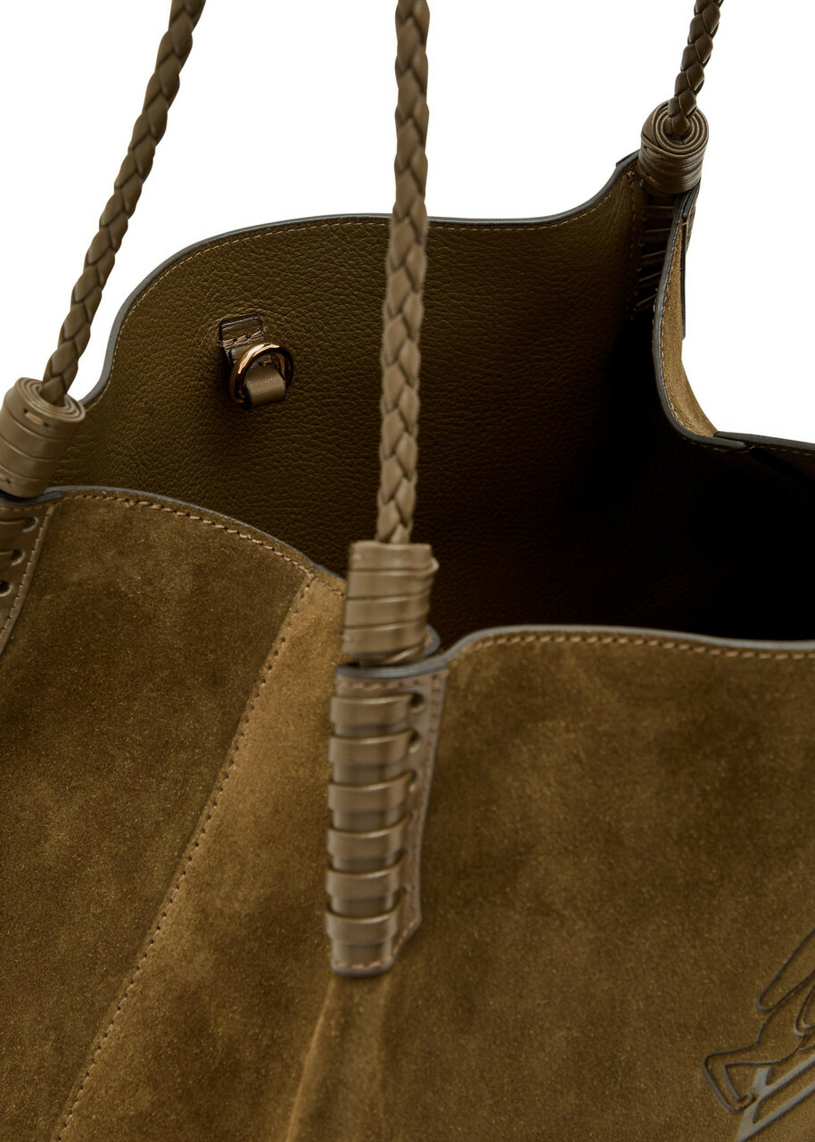 Etro Libra Medium Leather and Suede Tote - Khaki - One Size