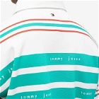 Tommy Jeans Men's TJCU Bar Striped Pique Rugby Shirt in Navigator Green/Stripe