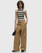 Ganni Herringbone Canvas Mid Waist Pants Brown - Womens - Casual Pants