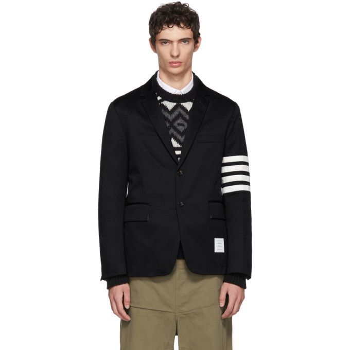 Photo: Thom Browne Navy Seamed Four Bar Unconstructed Blazer