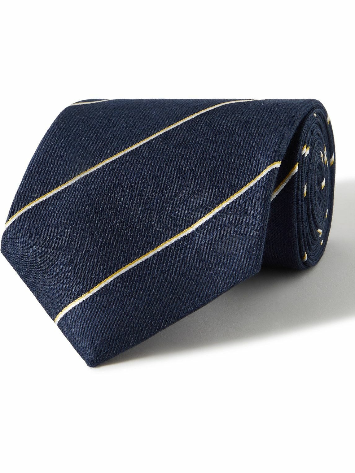 Photo: Dunhill - 9cm Striped Linen and Mulberry Silk-Blend Twill Tie