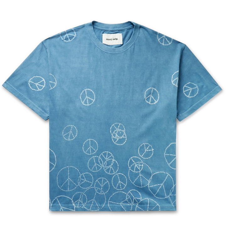 Photo: Story Mfg. - Grateful Printed Organic Cotton-Jersey T-Shirt - Blue