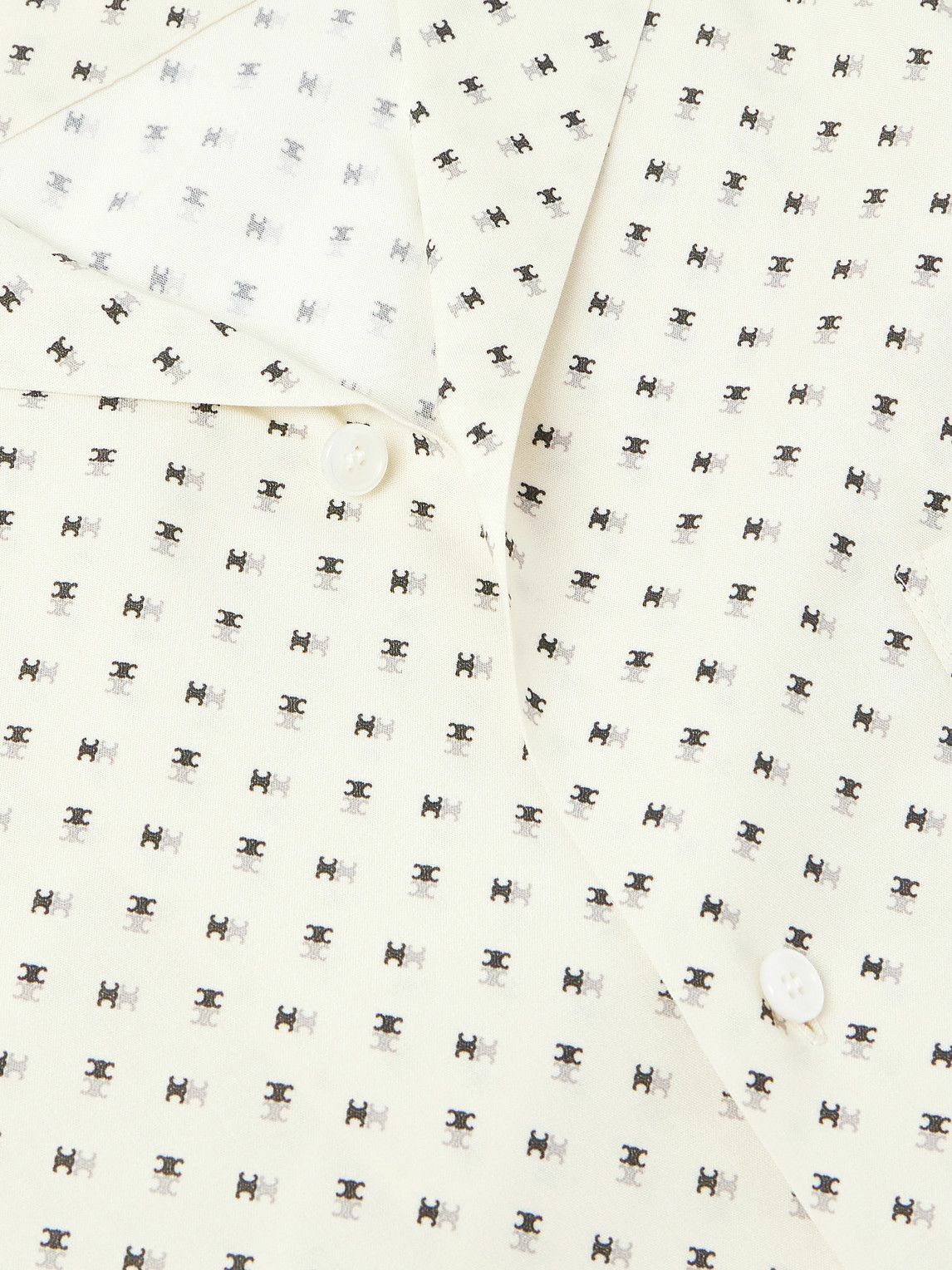 CELINE - Camp-Collar Logo-Print Voile Shirt - Neutrals