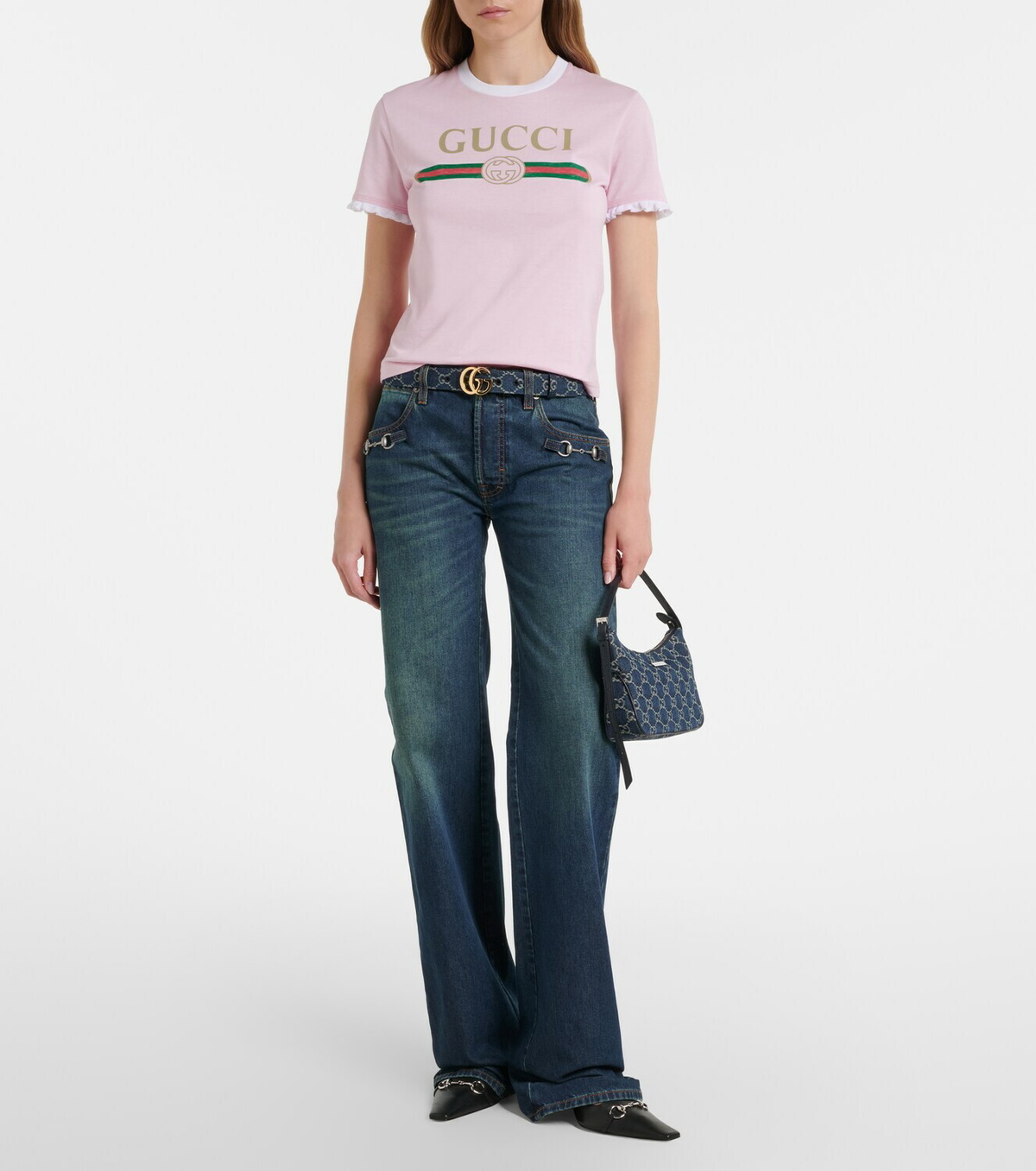 Gucci Lady Lunetta GG Small denim shoulder bag