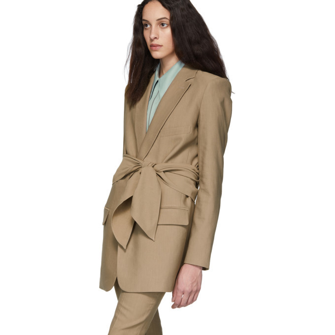 Tibi Brown Long Removable Tie Blazer Tibi