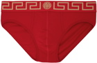 Versace Underwear Red Greca Border Briefs