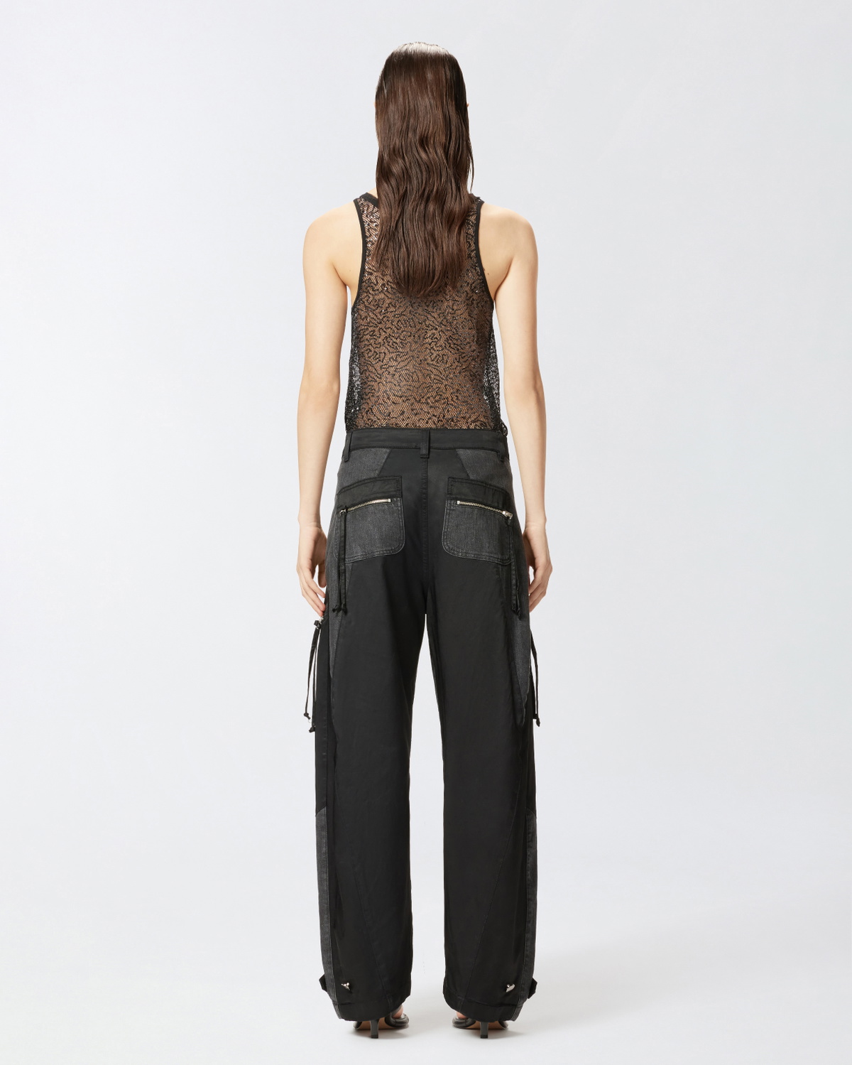 Pinko P Pants In Black Denim And Satin With Zip Limo Black