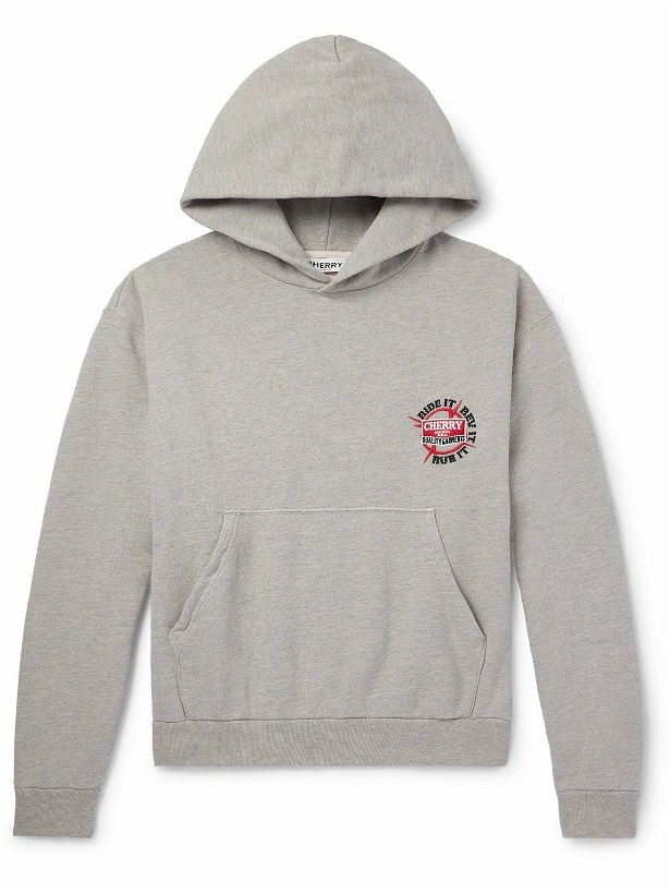 Photo: Cherry Los Angeles - Logo-Embroidered Cotton-Jersey Hoodie - Gray