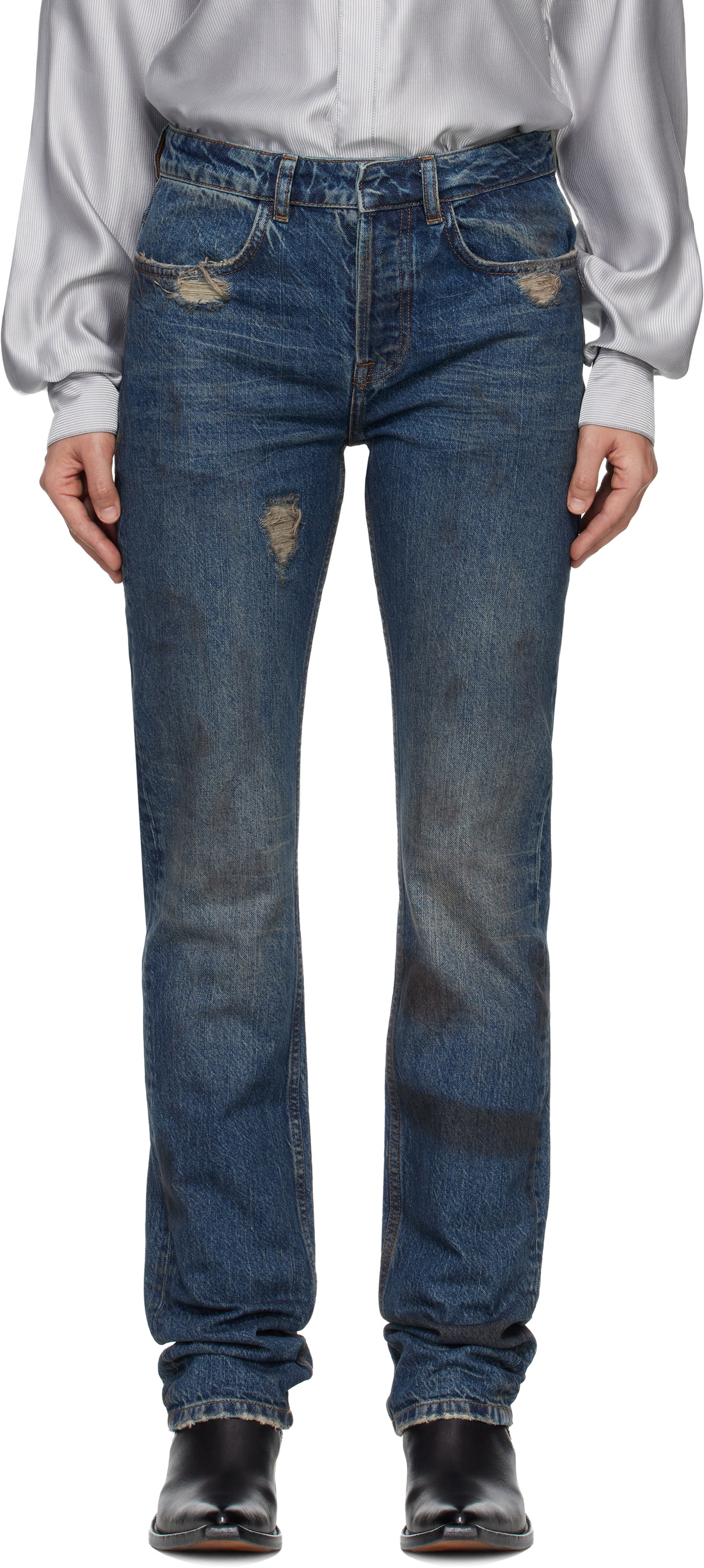 AARON ESH Blue Washed Denim Jeans