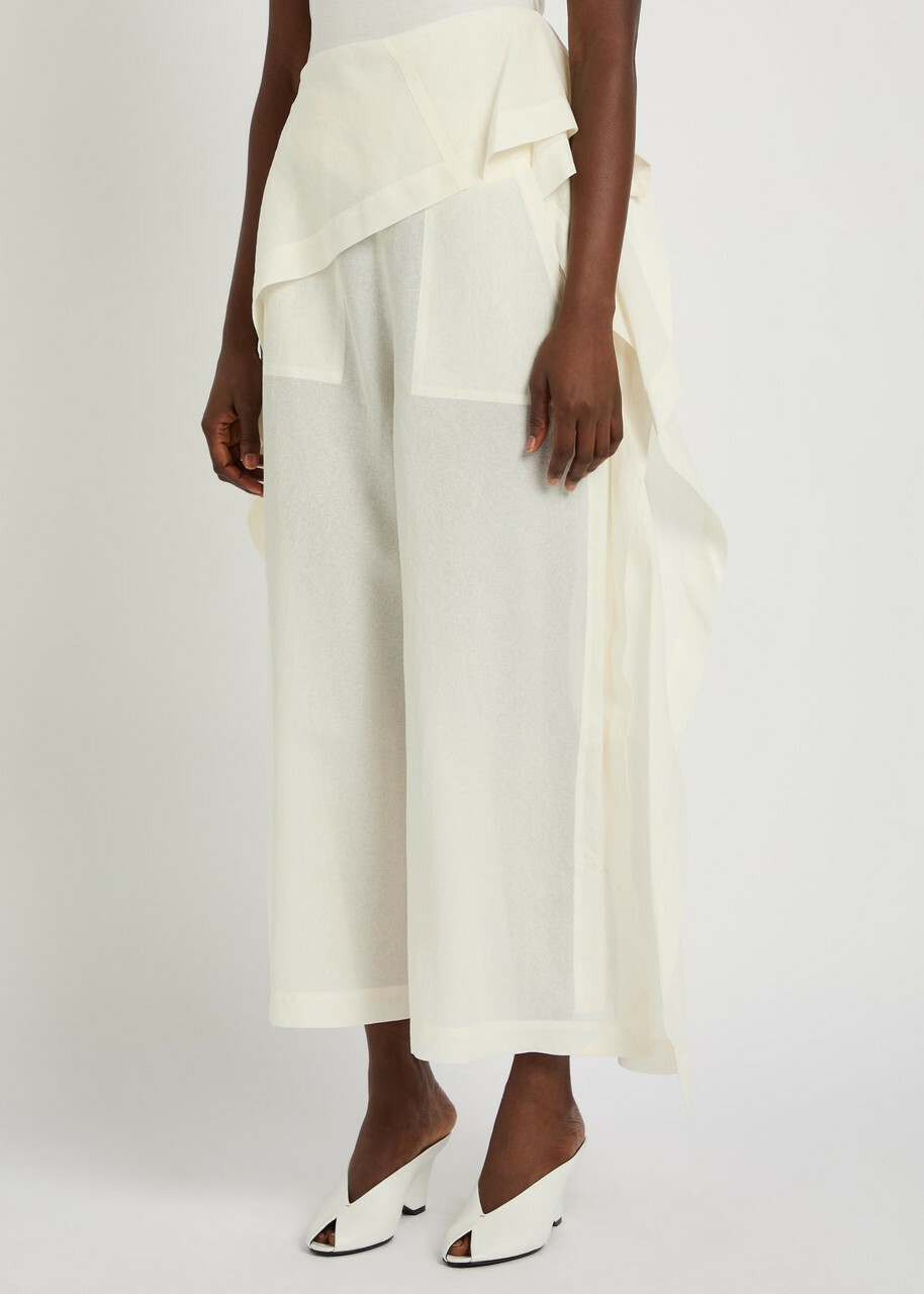 Issey Miyake Draped Wide-leg Paper-blend Trousers White