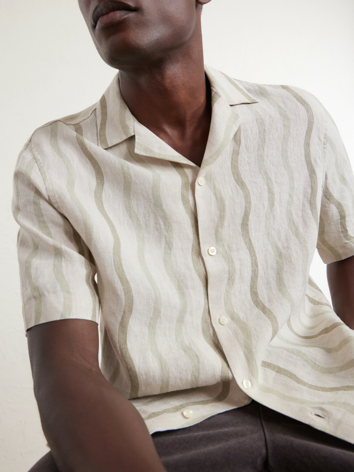 Frescobol Carioca - Roberto Camp-Collar Striped Linen Shirt - Green