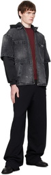 We11done Black Faded Layered Hoodie Denim Jacket