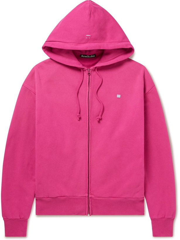 Photo: Acne Studios - Logo-Appliquéd Organic Cotton-Jersey Zip-Up Hoodie - Pink
