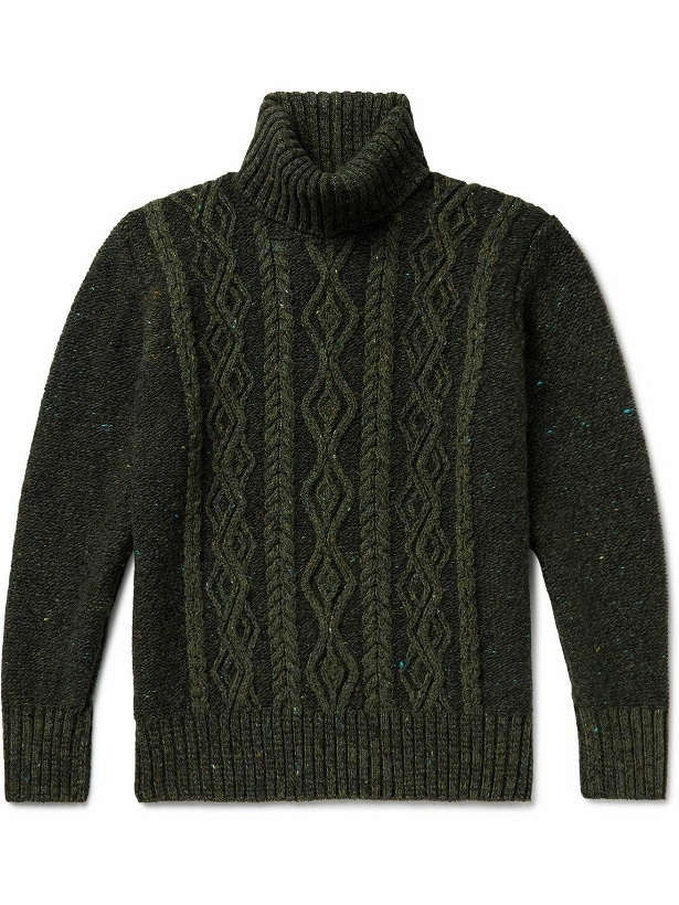 Photo: Inis Meáin - Cable-Knit Donegal Merino Wool and Cashmere-Blend Rollneck Sweater - Green