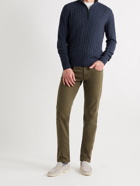 LORO PIANA - Suede-Trimmed Cable-Knit Baby Cashmere Half-Zip Sweater - Blue