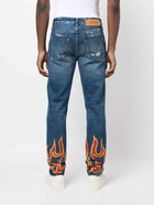 PALM ANGELS - Straight Leg Jeans With Flame Print