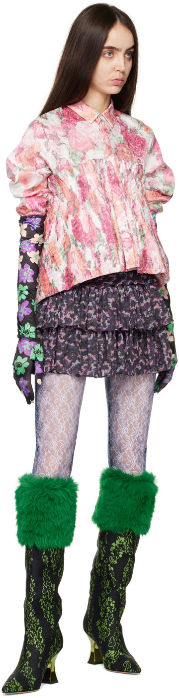 SHUTING QIU SSENSE Exclusive Black Floral Gloves