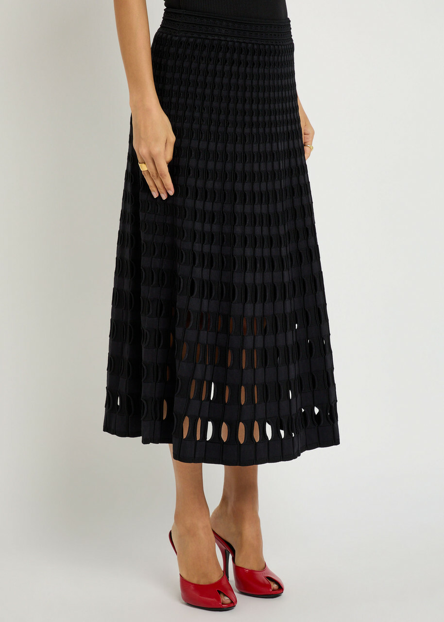Simkhai Drue Textured Cut-out Knit Midi Skirt Black