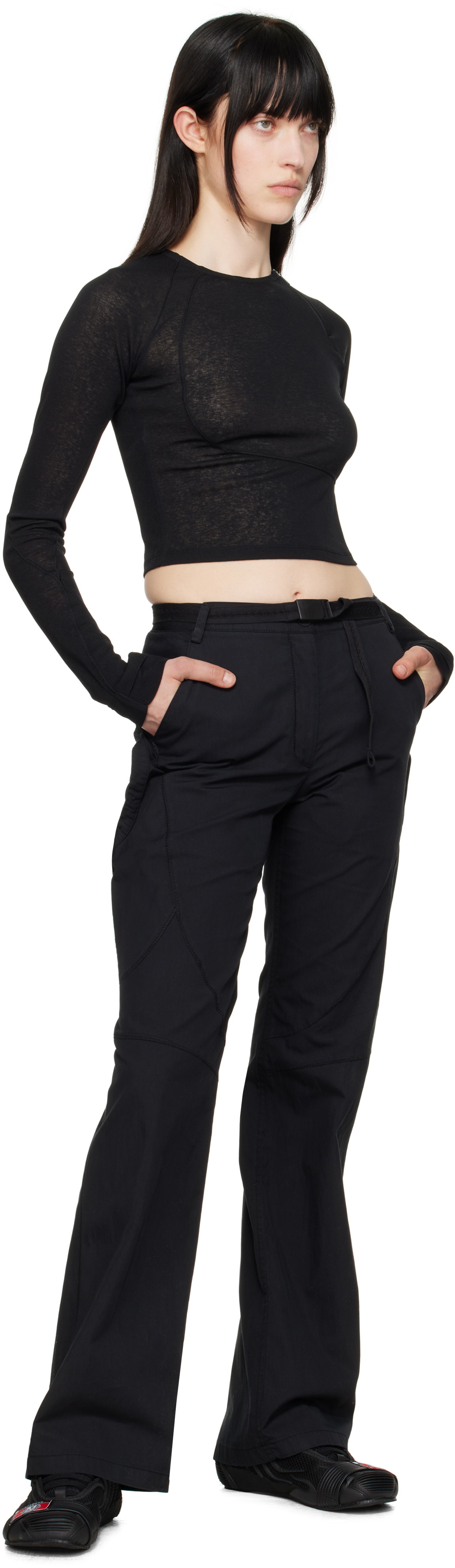 HYEIN SEO Black Low-Rise Belted Trousers