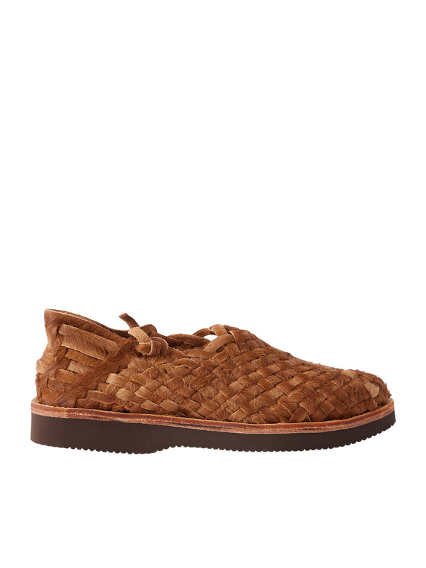 Photo: Yuketen - Woven Calf Hair Huarache Sandals - Brown