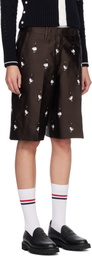 Thom Browne Brown Silk Goose Wide Leg Shorts
