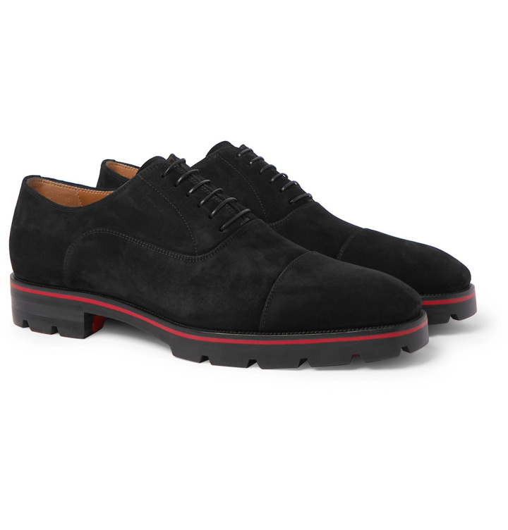 Photo: Christian Louboutin - Hubertus Cap-Toe Suede Oxford Shoes - Black
