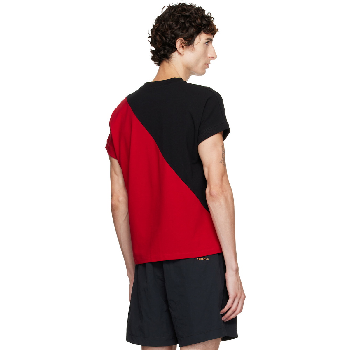 Versace Black & Red Embroidered-Logo Slim T-shirt