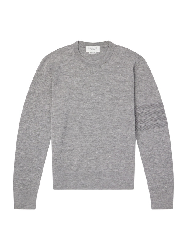 Photo: Thom Browne - Milano Stitch Wool, Linen and Cotton-Blend Sweater - Gray