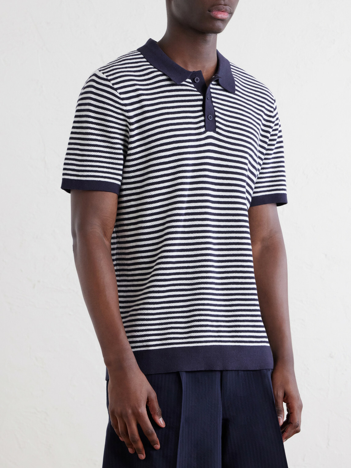 Onia - Striped Textured-Cotton Polo Shirt - Blue