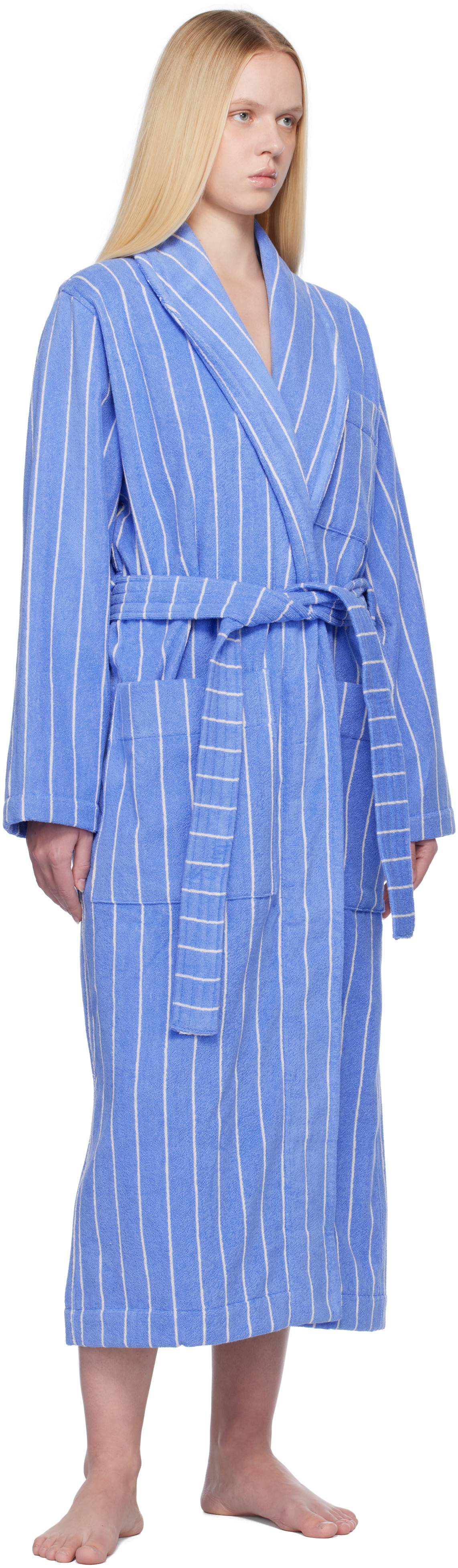 Blue Terry Robe Tekla Blue & White Terry Classic Bathrobe Tekla Fabrics