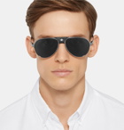 Cartier Eyewear - Santos de Cartier Aviator-Style Leather-Trimmed Silver-Tone Sunglasses - Silver