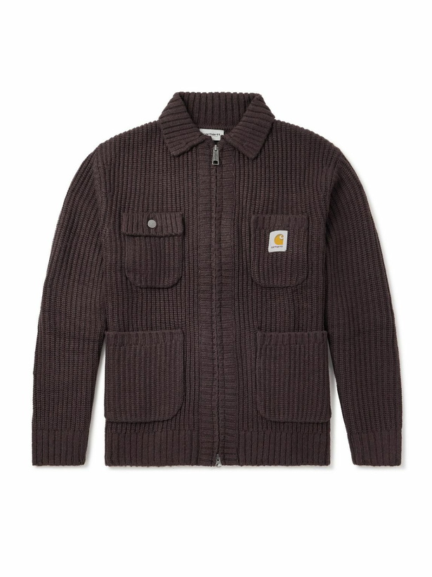 Photo: Carhartt WIP - Logo-Appliquéd Ribbed-Knit Zip-Up Cardigan - Brown