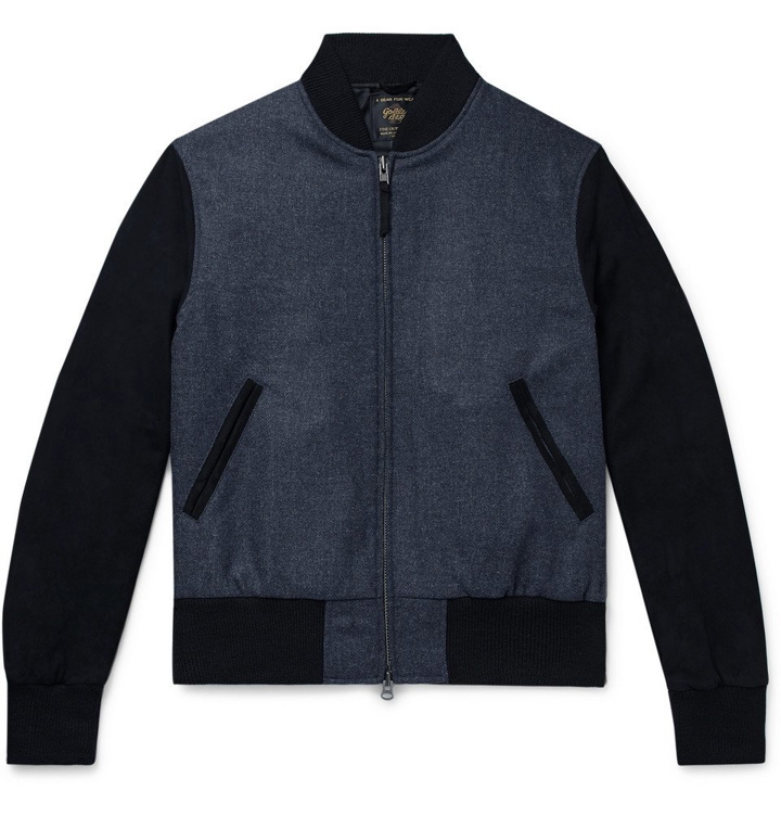 Photo: Golden Bear - The Player Suede-Panelled Melton Wool Bomber Jacket - Blue