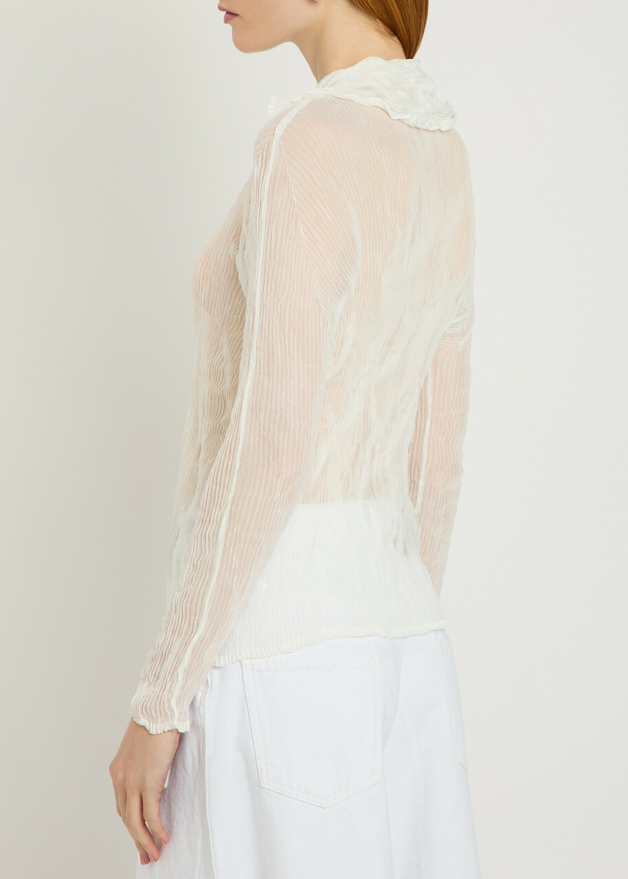 Issey Miyake Twist Pleated Semi-sheer Chiffon top White