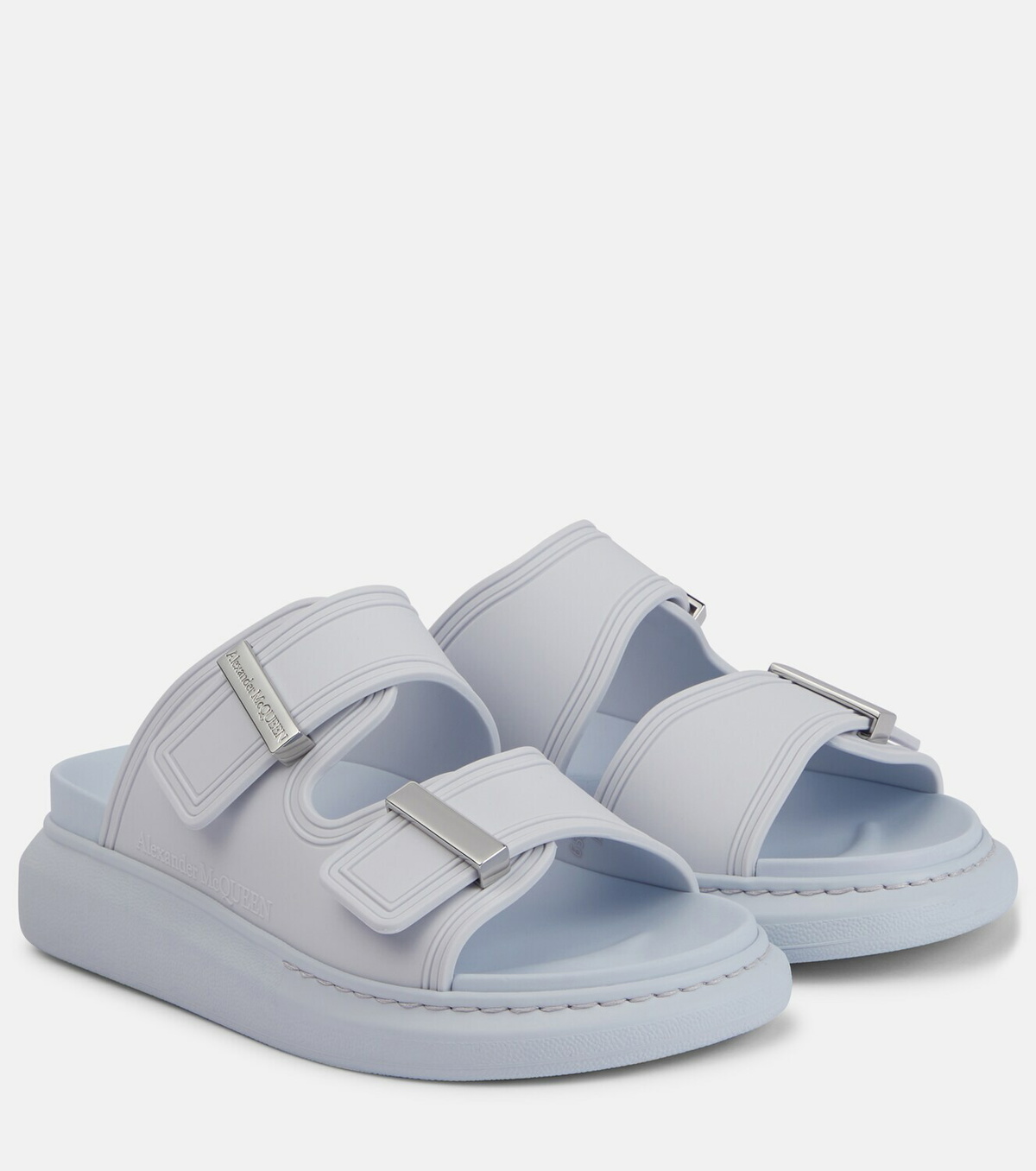 【Alexander McQueen】 Oversized Rubber Slide McQueen Two-Band Rubber Slides | Saks Fifth Avenue